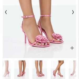 Public Desire- Pink Satin Stiletto heels with Flower